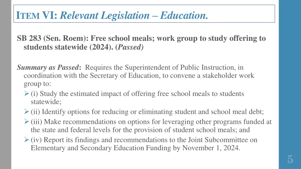 i tem vi relevant legislation education