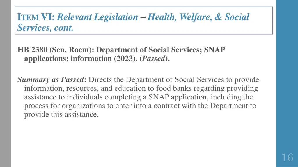 i tem vi relevant legislation health welfare 2