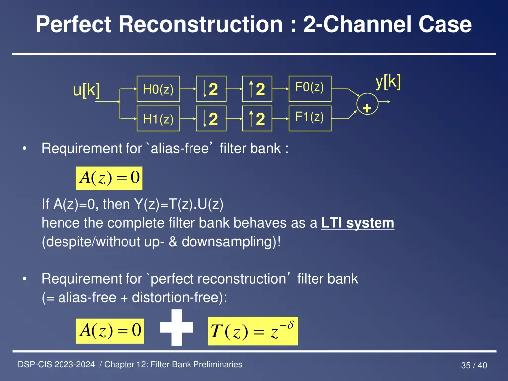 perfect reconstruction 2 channel case 1