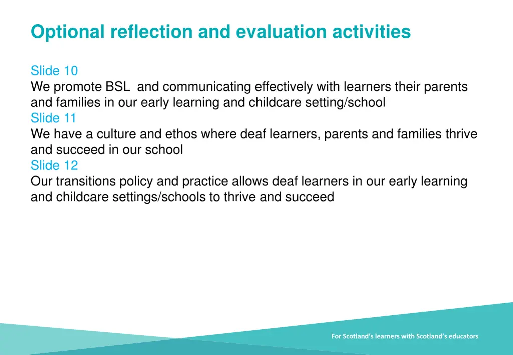 optional reflection and evaluation activities