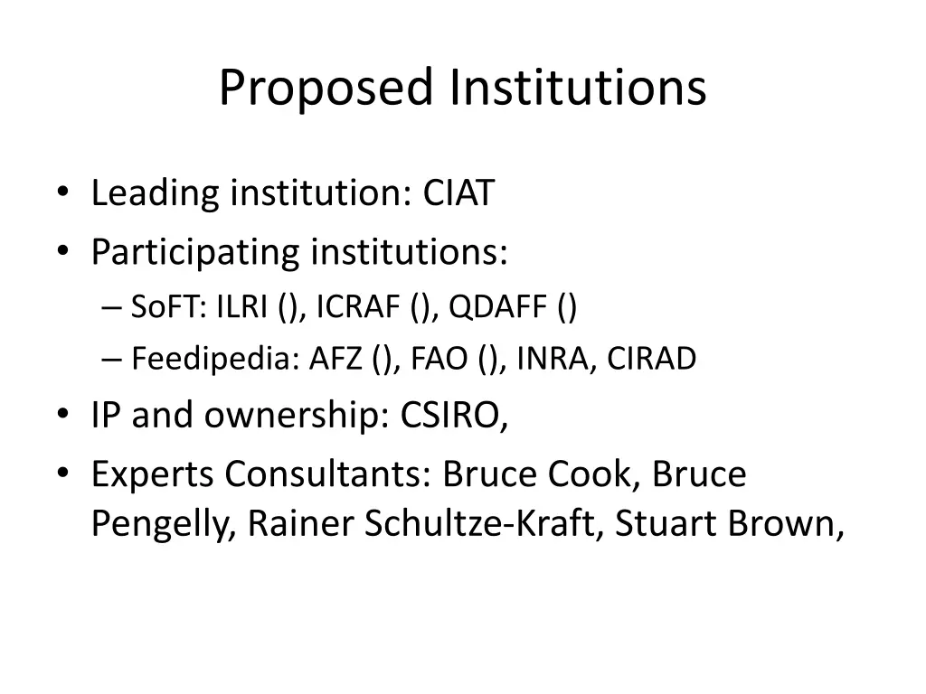 proposed institutions