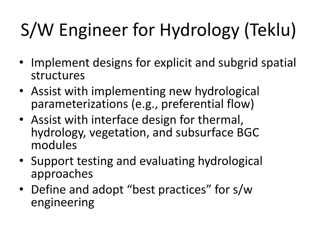 s w engineer for hydrology teklu