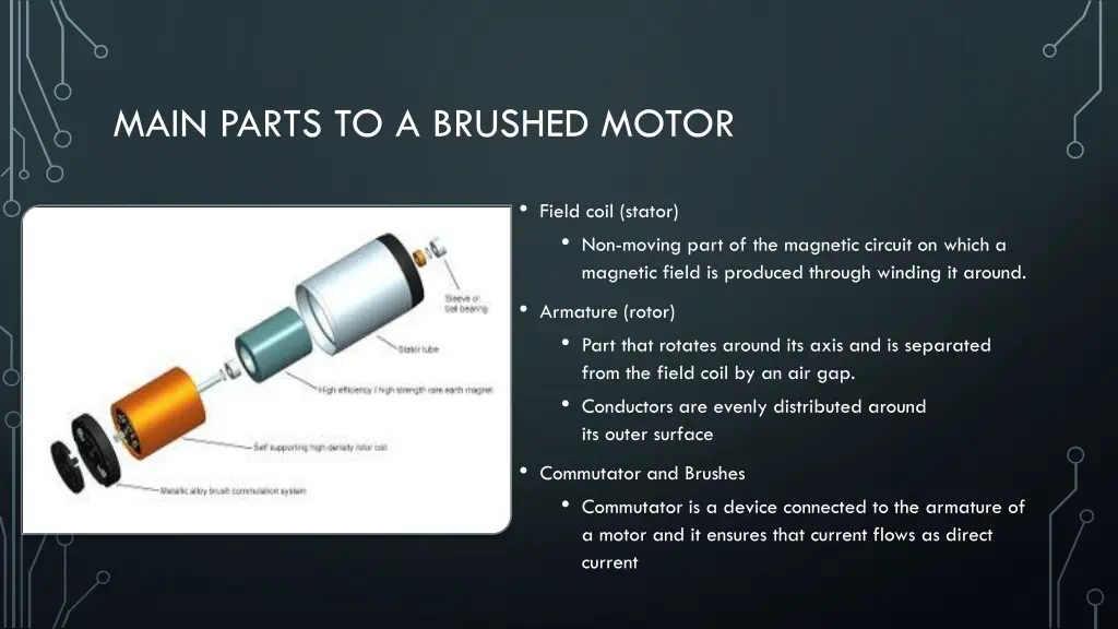 main parts to a brushed motor