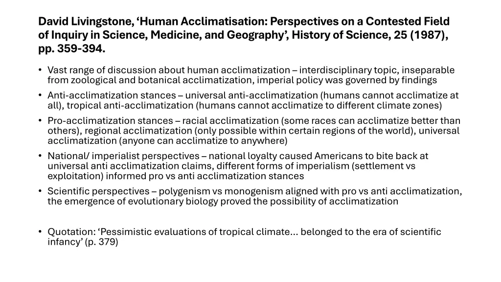 david livingstone human acclimatisation