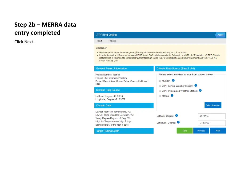 step 2b merra data entry completed