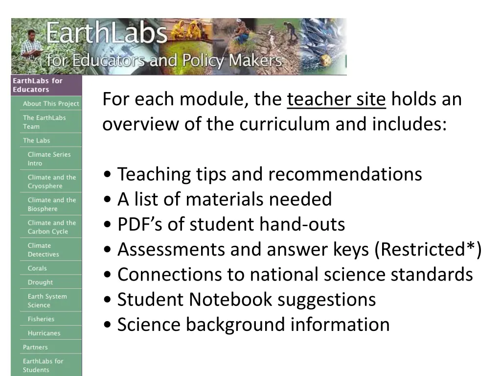 for each module the teacher site holds