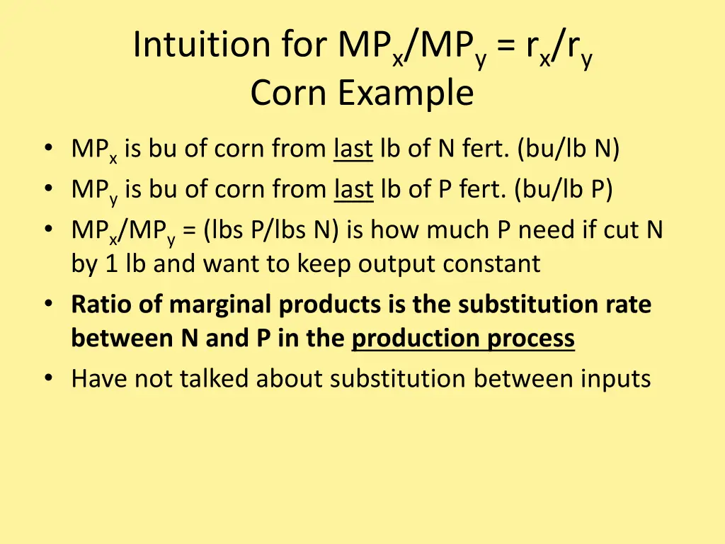 intuition for mp x mp y r x r y corn example