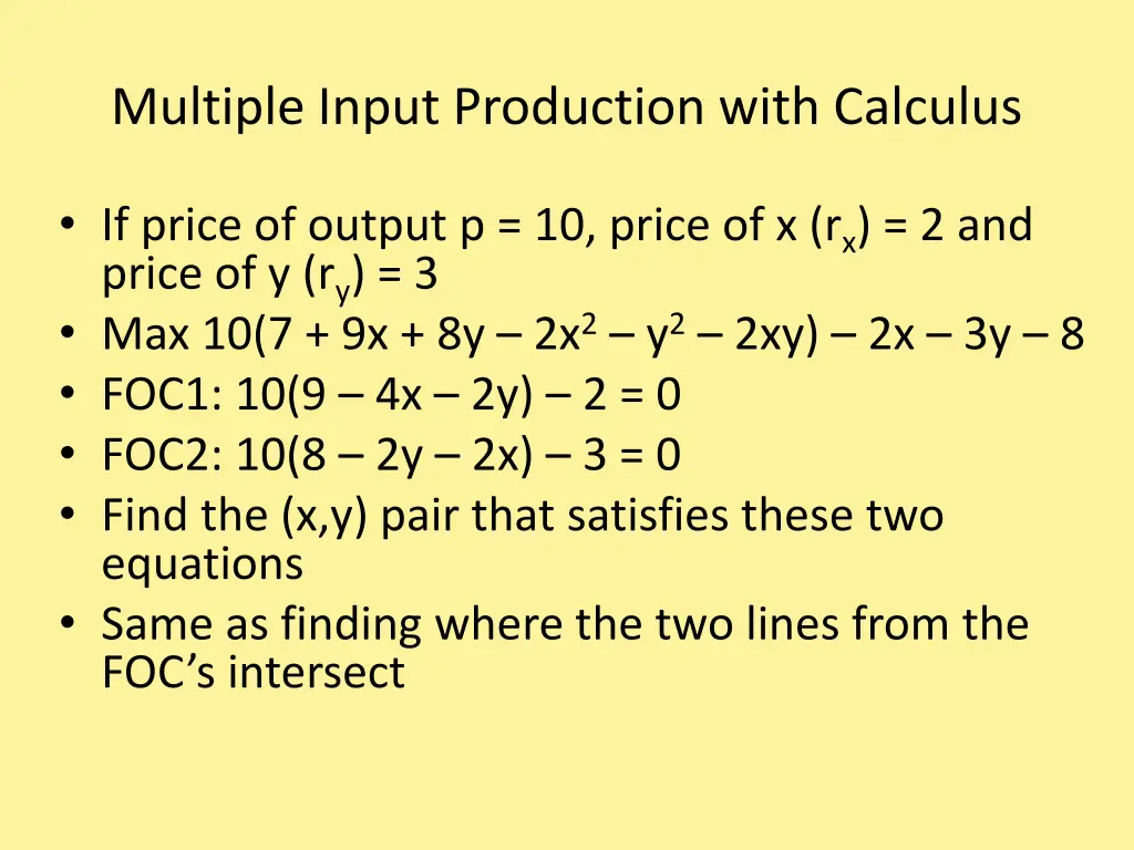 multiple input production with calculus 1