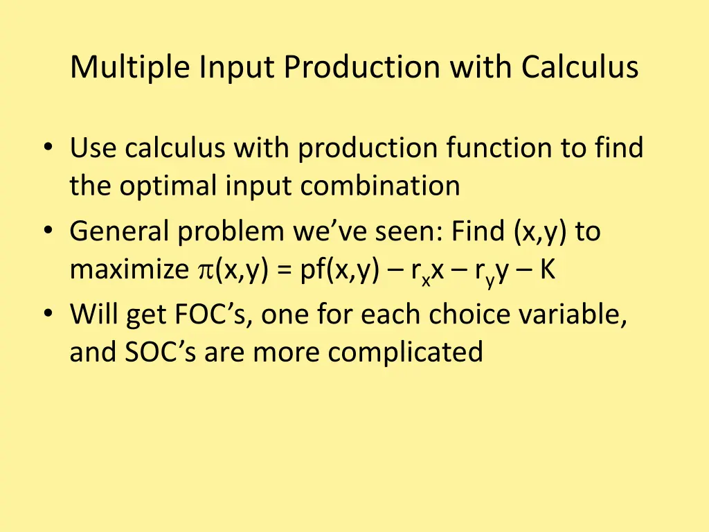 multiple input production with calculus