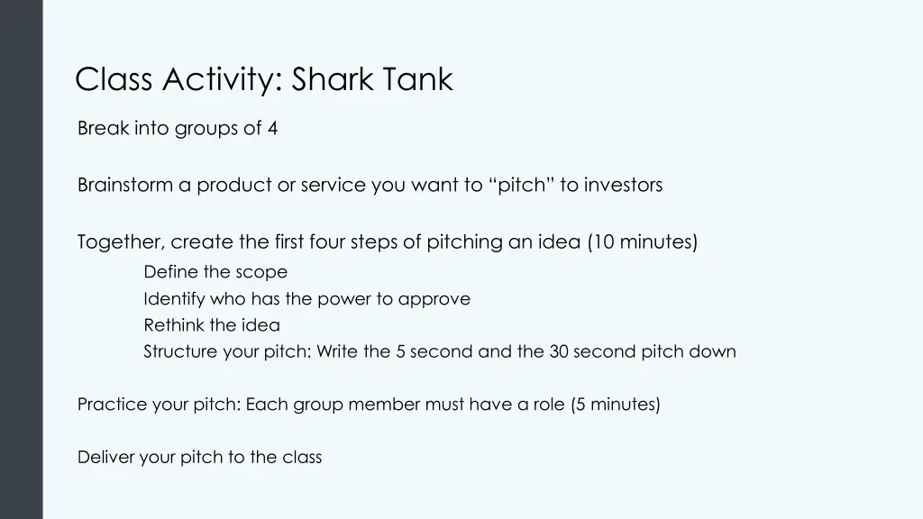 class activity shark tank