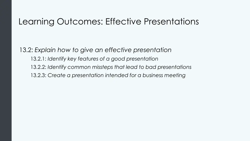 learning outcomes effective presentations