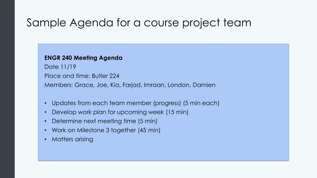 sample agenda for a course project team