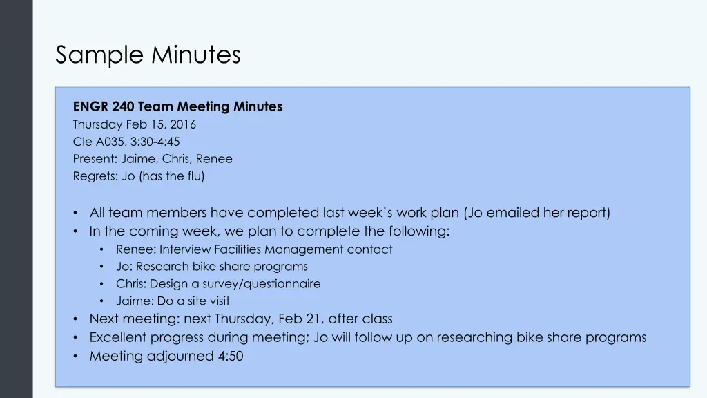 sample minutes