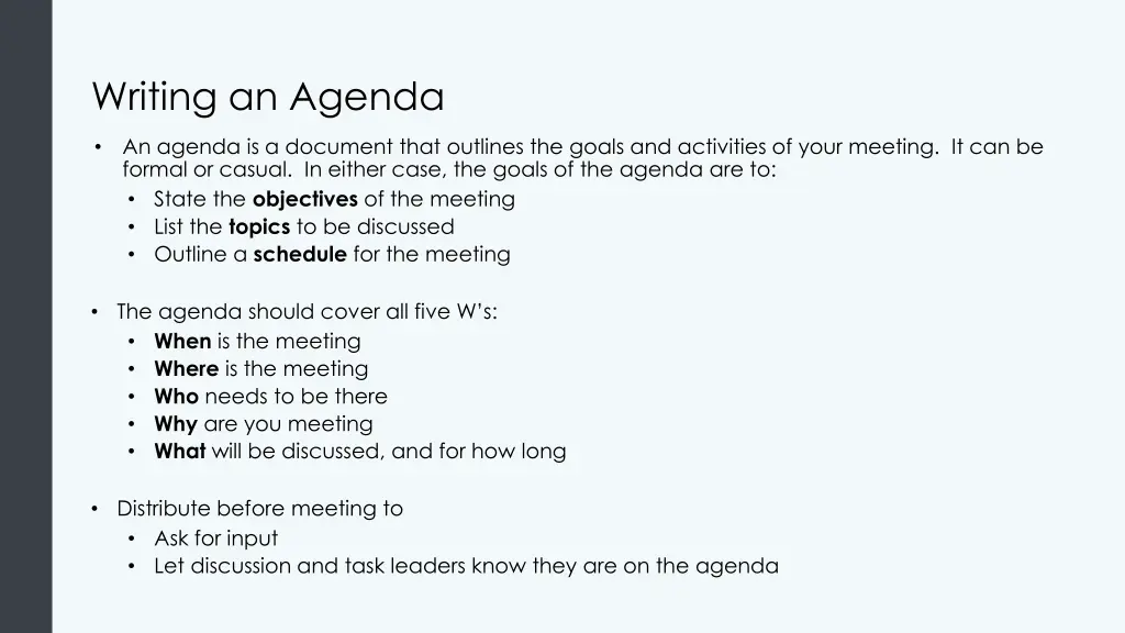 writing an agenda