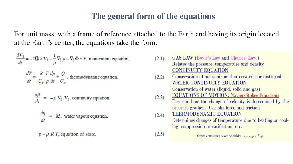 the general form of the equations 1