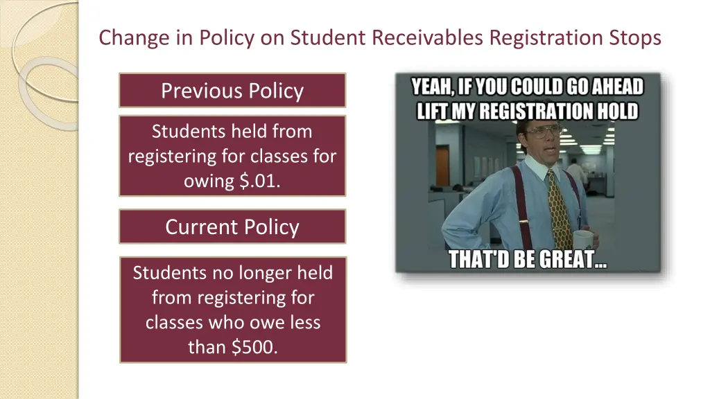 change in policy on student receivables