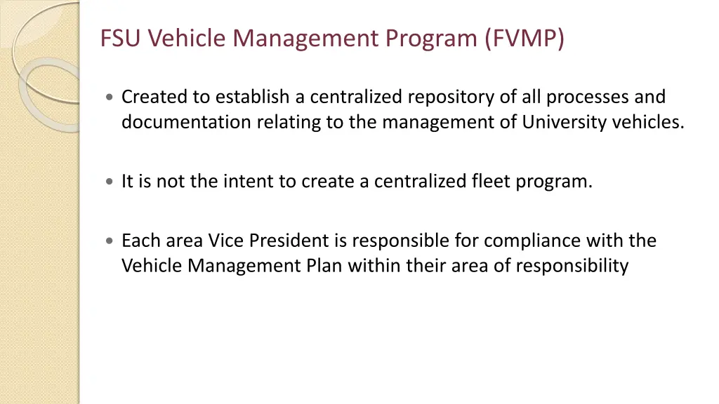 fsu vehicle management program fvmp