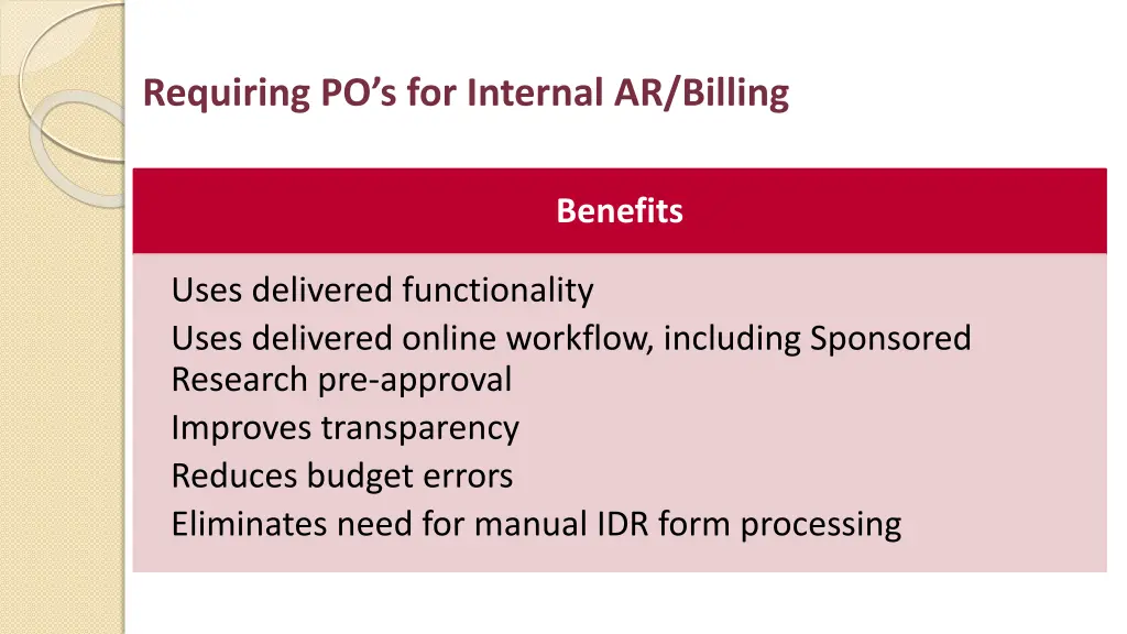 requiring po s for internal ar billing
