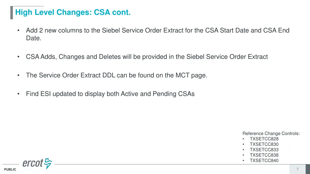 high level changes csa cont 1