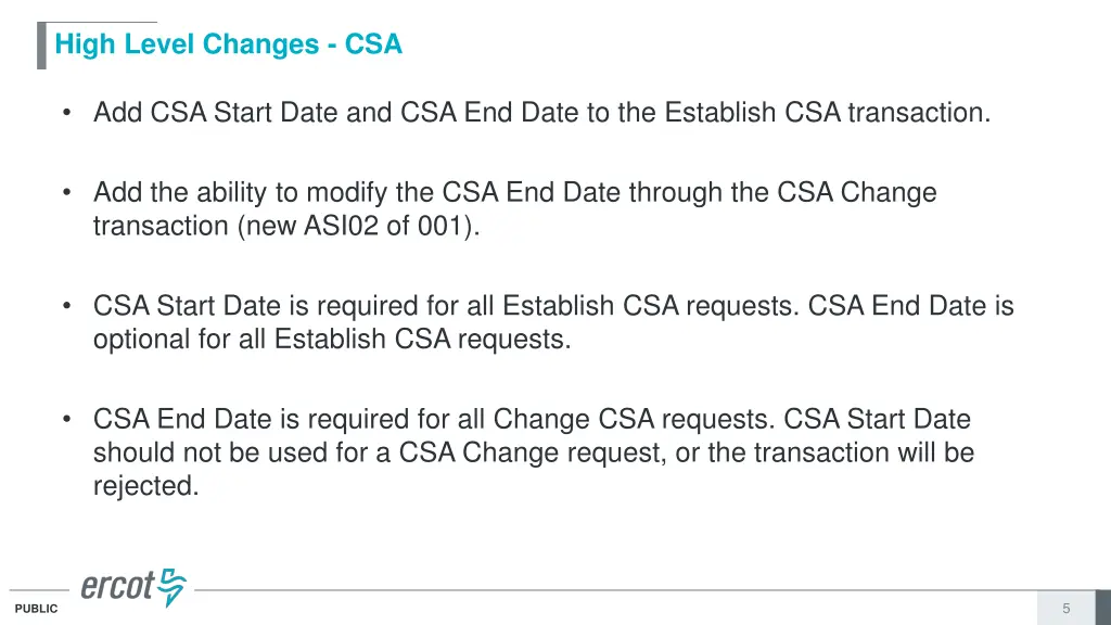 high level changes csa