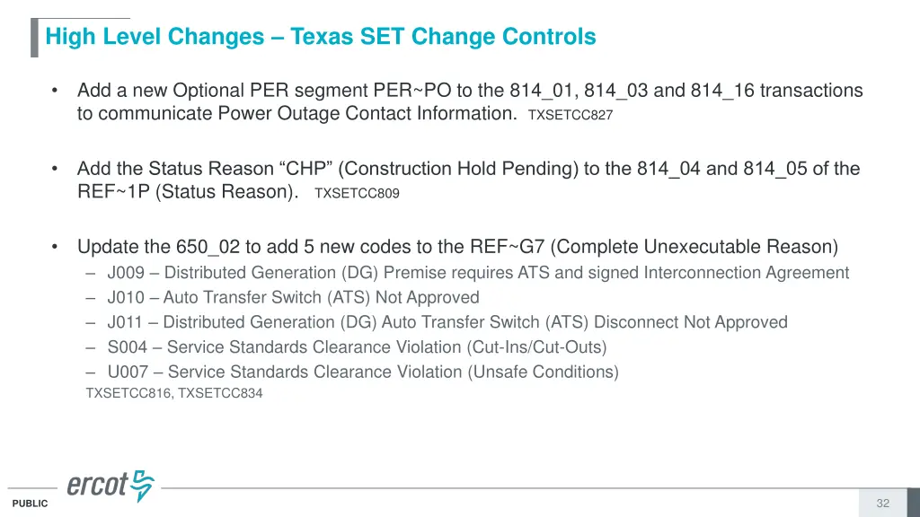 high level changes texas set change controls