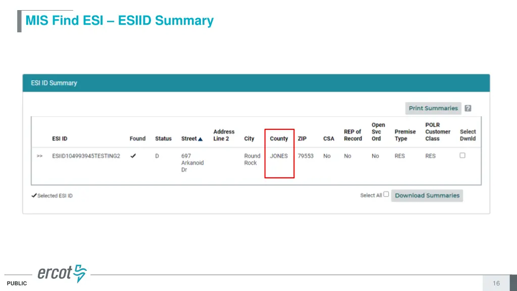 mis find esi esiid summary