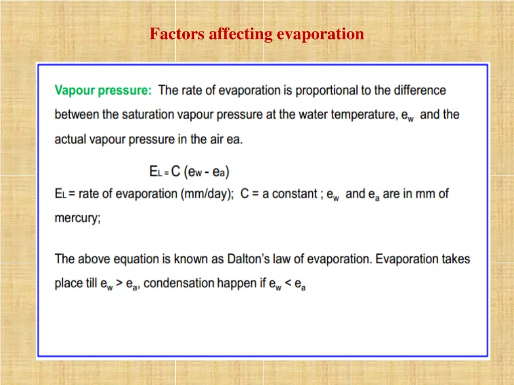 factors affecting evaporation