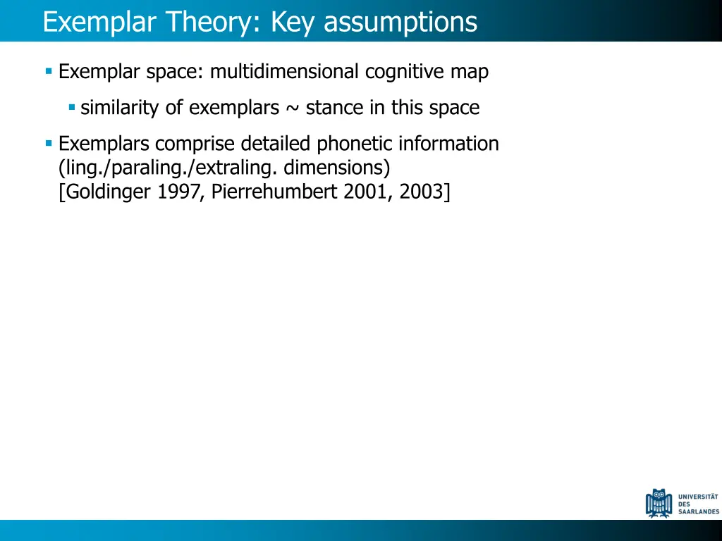 exemplar theory key assumptions