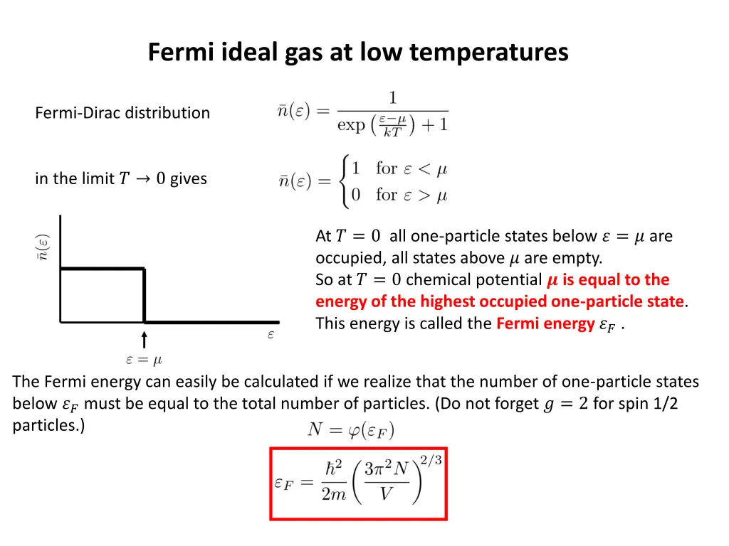 fermi ideal gas at low temperatures