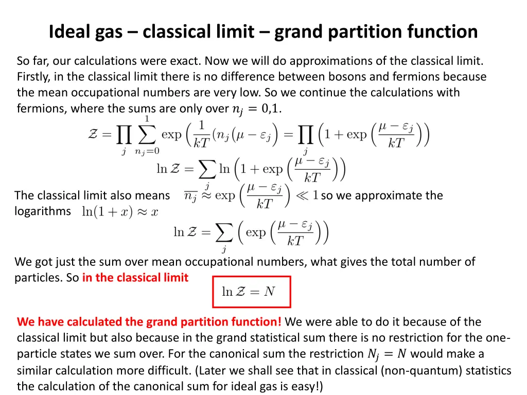ideal gas classical limit grand partition function