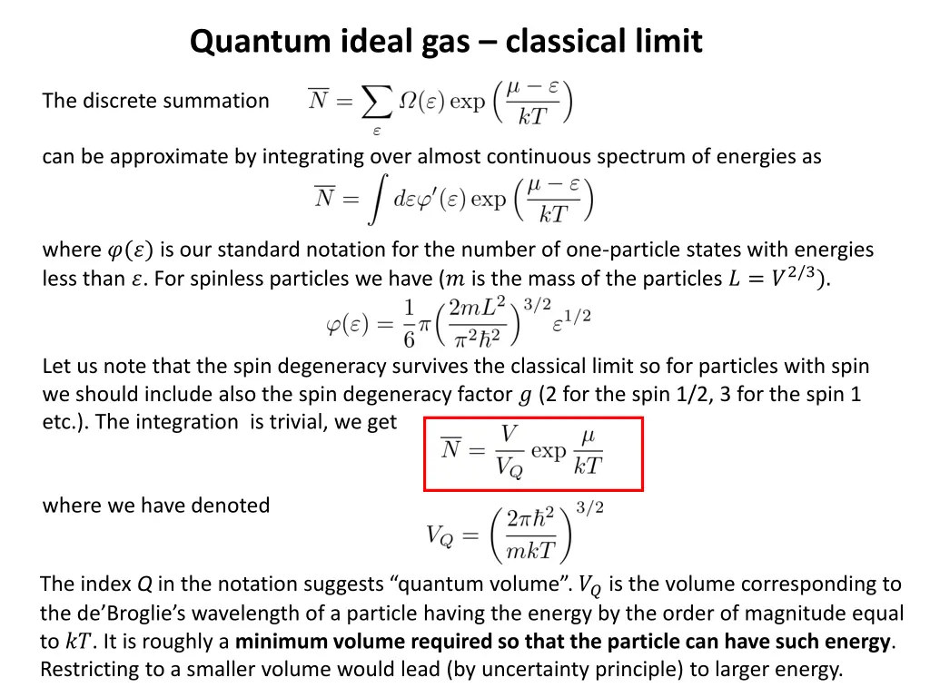 quantum ideal gas classical limit 1