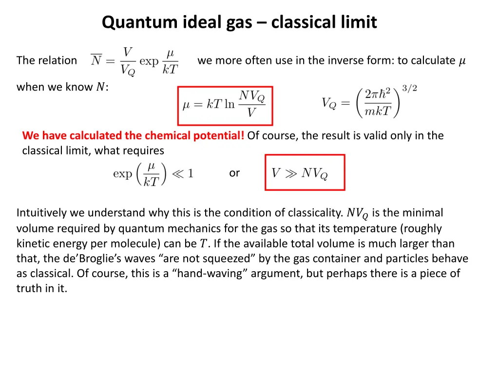 quantum ideal gas classical limit 2