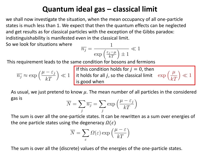 quantum ideal gas classical limit