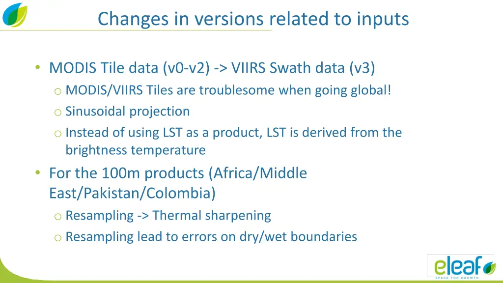 changes in versions related to inputs