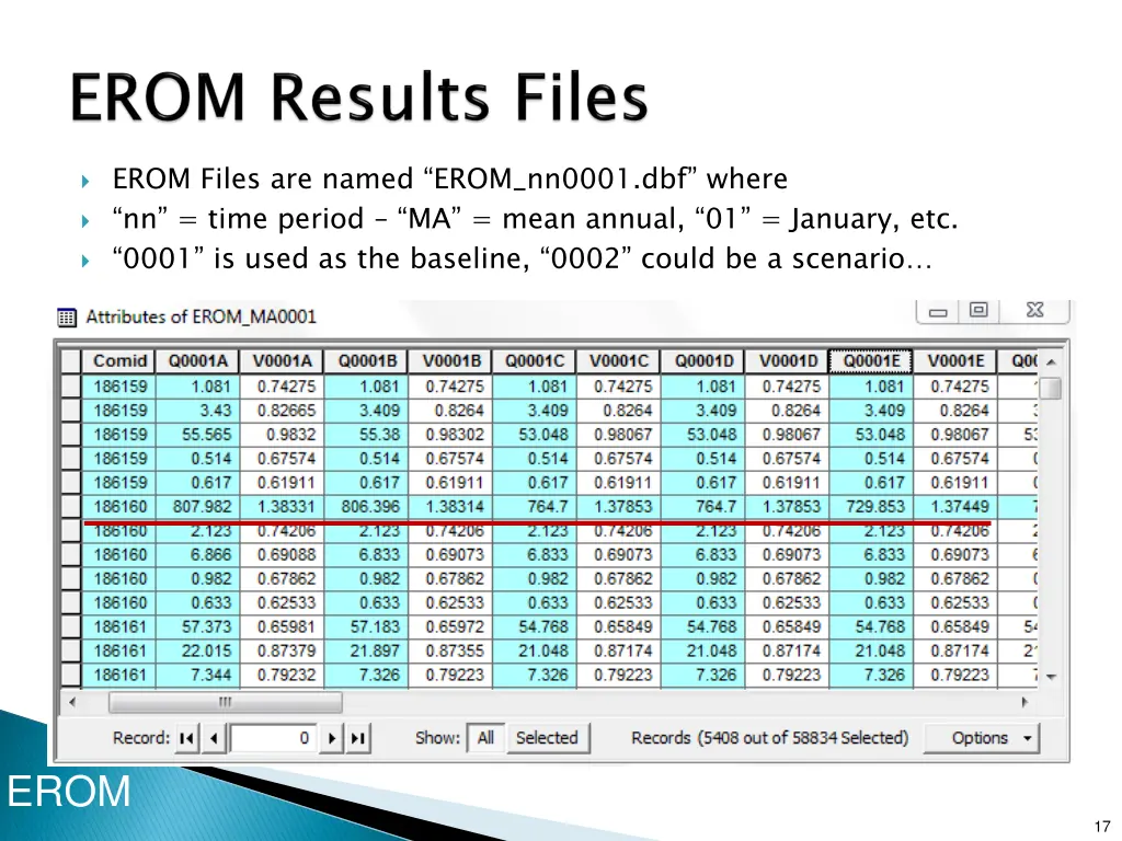 erom files are named erom nn0001 dbf where 1