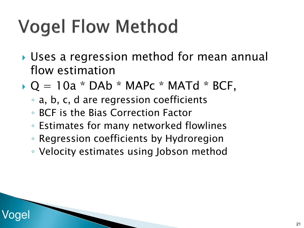 uses a regression method for mean annual flow
