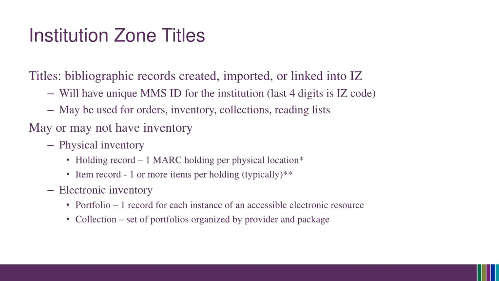 institution zone titles