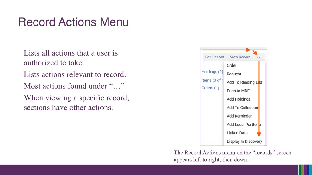 record actions menu