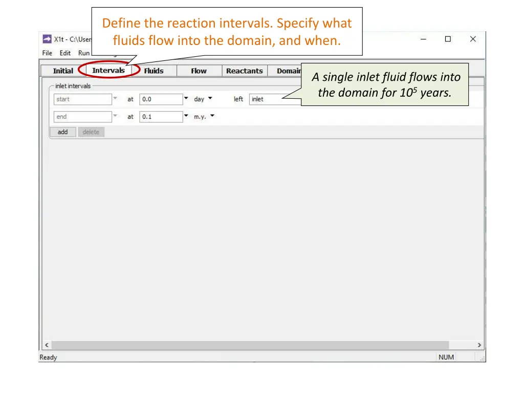 define the reaction intervals specify what fluids