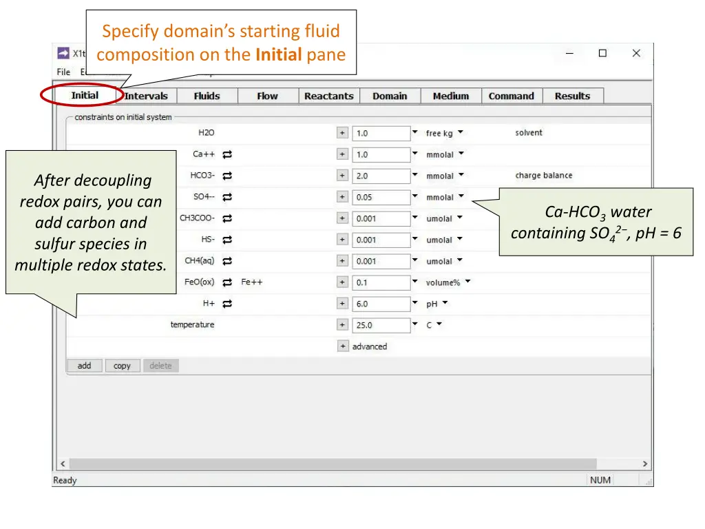 specify domain s starting fluid composition