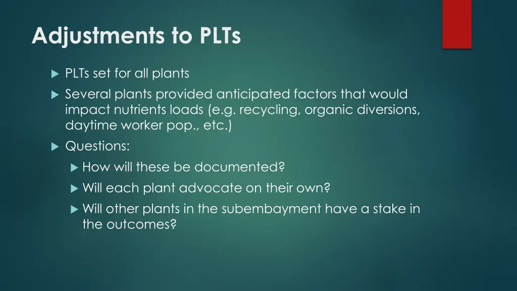 adjustments to plts