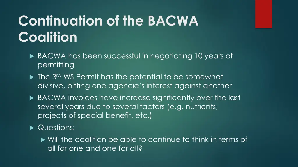 continuation of the bacwa coalition