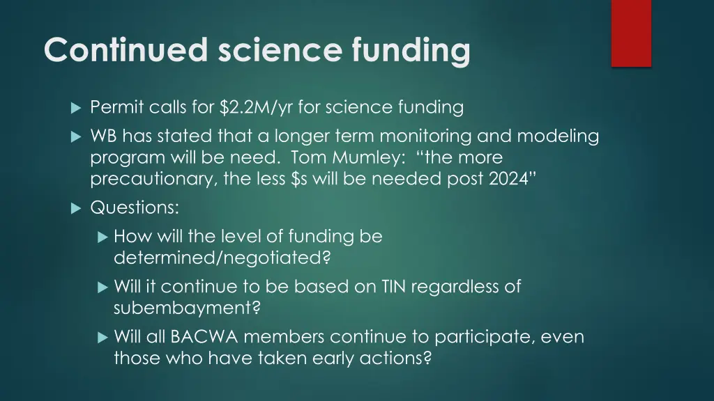 continued science funding