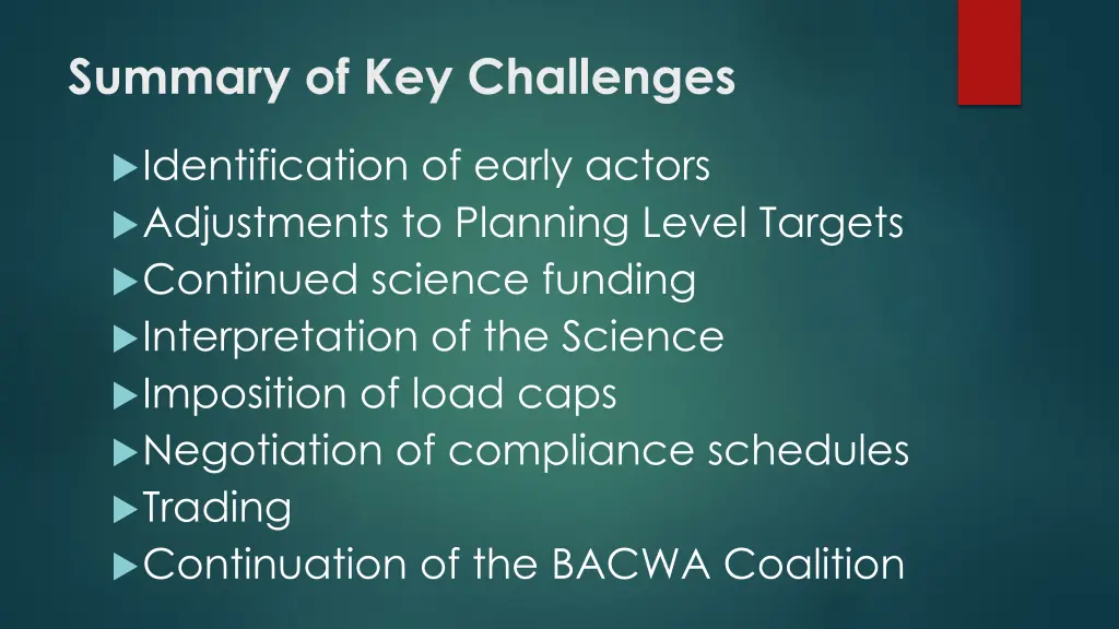 summary of key challenges