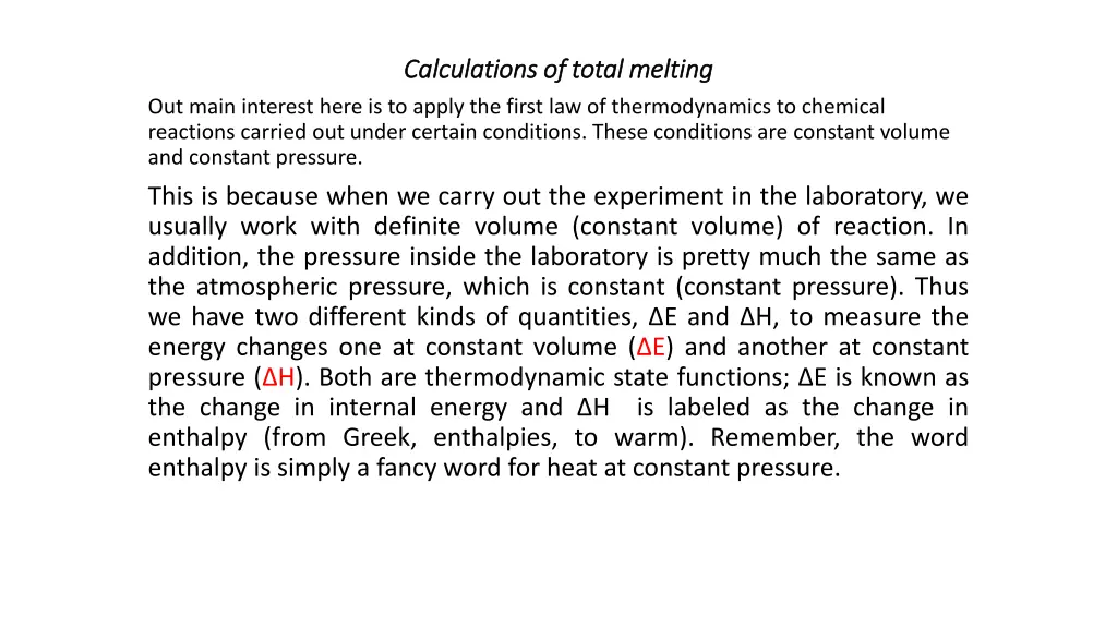 calculations of total melting calculations