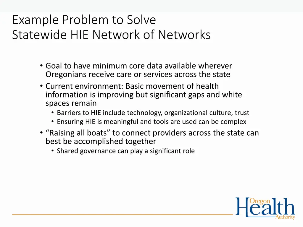 example problem to solve statewide hie network