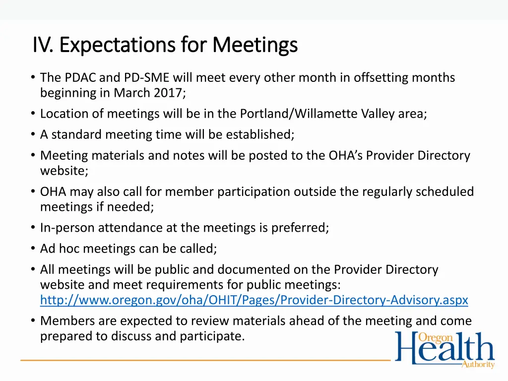 iv expectations for meetings iv expectations