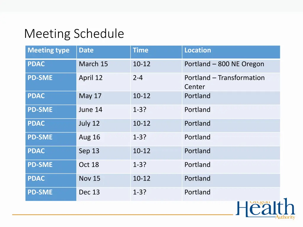 meeting schedule