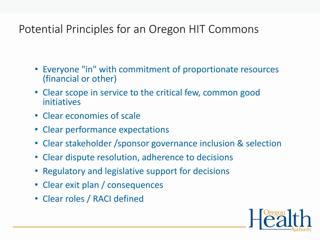 potential principles for an oregon hit commons