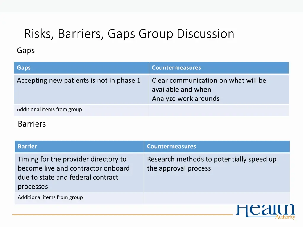 risks barriers gaps group discussion 1